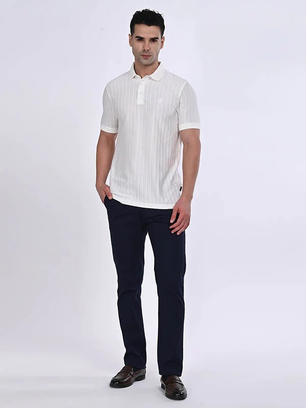 Indian Terrain Men's Half Sleeve Regular Fit White Polo T-Shirt